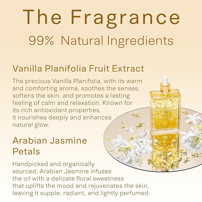 SAFA Vanillé Oil - Organic Vanilla Oil for Face, Body, Hair, Nails & Aromatherapy | Essential Oil for All Skin Types | After Shower Body Oil | Natural Moisturizer & Nourishing Perfume Oil - 118 ml