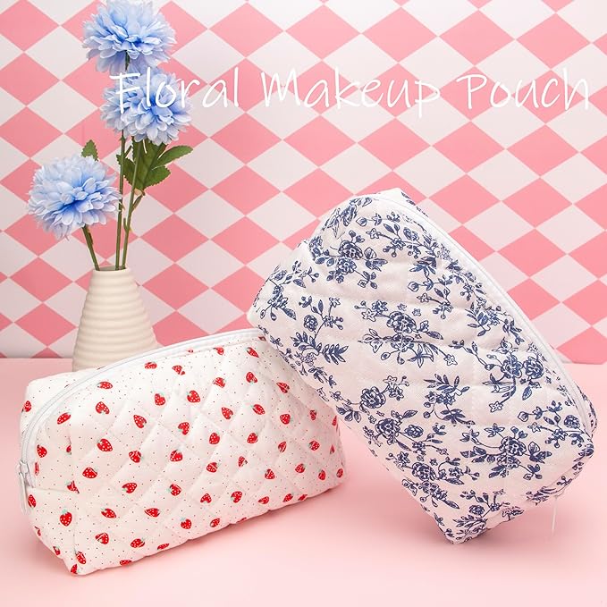 PAZIMIIK Small Quilted Makeup Bag,Zipper Cosmetic Pouch,Jouy Blue,6 Pack