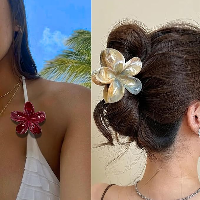 Flower Hair Clips for Women and Girls Thick to Thin Hair Large Cute Claw Clips Decorative Plumeria Hair Accessories Nonslip Aesthetic Glossy Glam