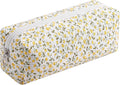 WHHJM Cute Floral Makeup Brush Bag Small Cotton Quilted Cosmetic Bag for Women Travel Toiletry Zipper Make Up Pouch (Yellow Floral)