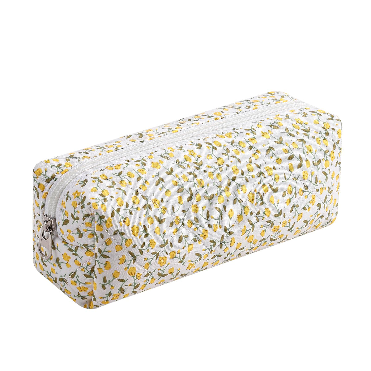 HHQQWZ Cute Floral Cotton Makeup Brush Cosmetic Bag for Women, Travel Quilted Zipper Make Up Bag, Flowers Toiletry Organizer Case Kawaii Makeup Cosmetic Travel Cloth Pouch (Pink Bowknot)