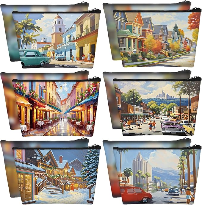 Sweetude 12 Pcs Colorado Makeup Bags Bulk Colorado Gifts Canvas Cosmetic Pouch Bags with Zipper City Scenery Portable Waterproof Roomy Travel Toiletry Organizer Storage Beauty Pouch for Women Gifts