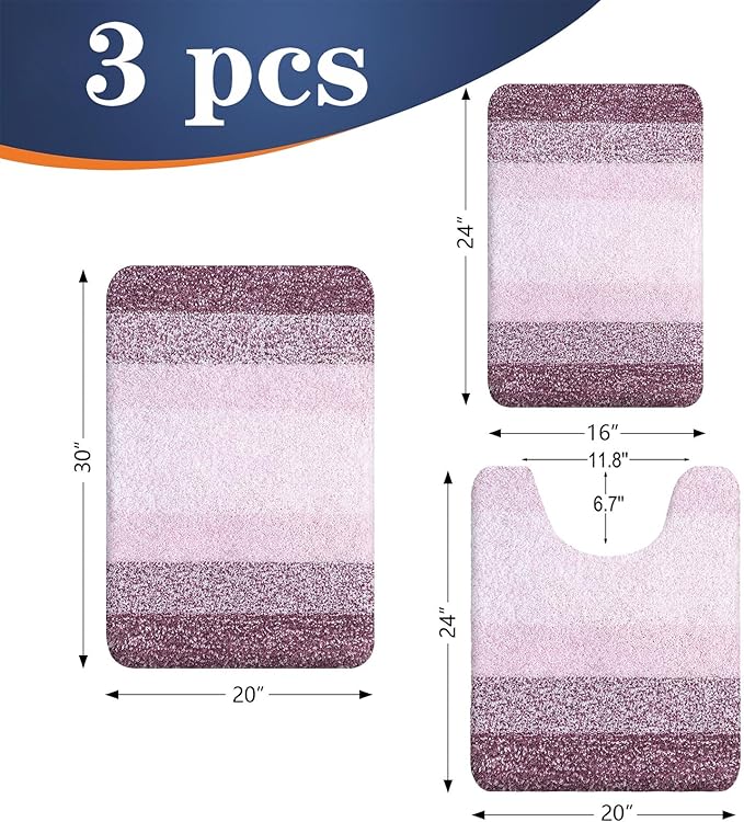 OLANLY Microfiber Bathroom Rugs Sets 3 Piece, 30"x20"+24"x16"+24"x20"