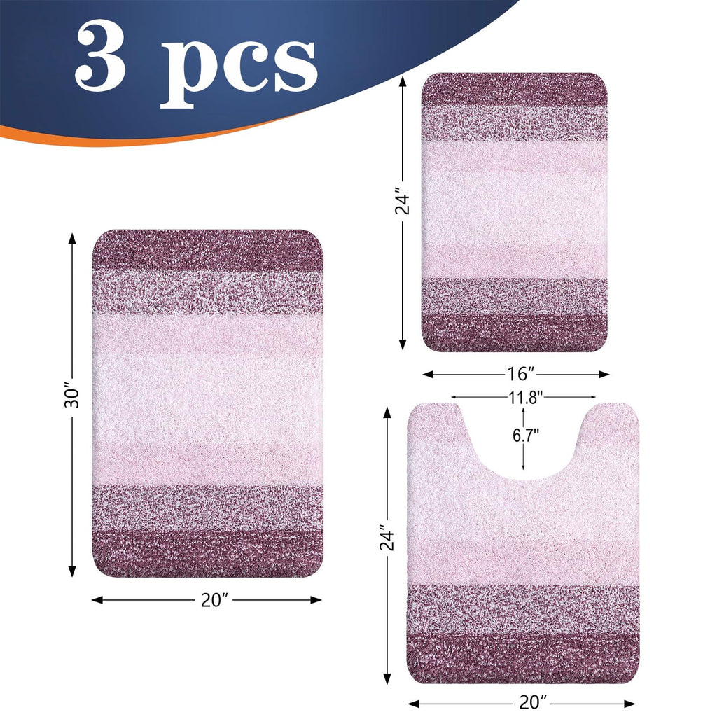 OLANLY Microfiber Bathroom Rugs Sets 3 Piece, 30"x20"+24"x16"+24"x20"