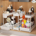 Sevenblue 3 Pack Multi-Purpose Pull-Out Storage Organizers, 2-Tier L-Shaped Under Sink/Cabinet Organizers and Storage for Bathroom & Kitchen,White,12.85 Inch
