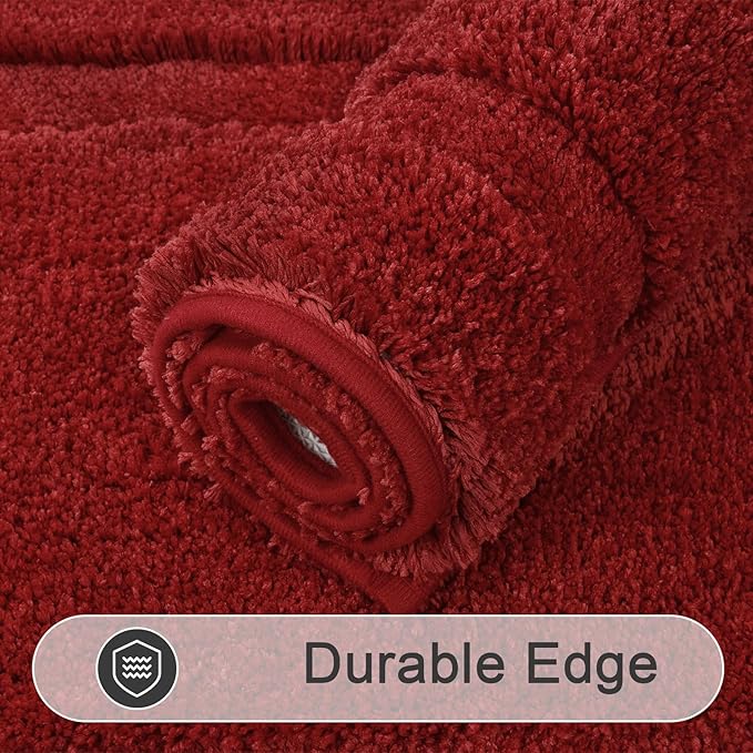 SHACOS Red Bathroom Rugs Sets 2 Piece 20x32 inch, Microfiber Non Slip Washable Bath Rugs for Bathroom Soft Fluffy Absorbent Bath Mats for Tub Shower
