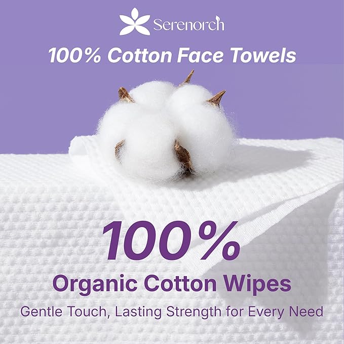 100% Cotton Disposable Face Towels 360 Count, Soft Cotton Tissue for Sensitive Skin, Makeup Remover Dry Wipes, Lint Free Facial Cleansing Cloths for Baby & Adult, Hanging Bag