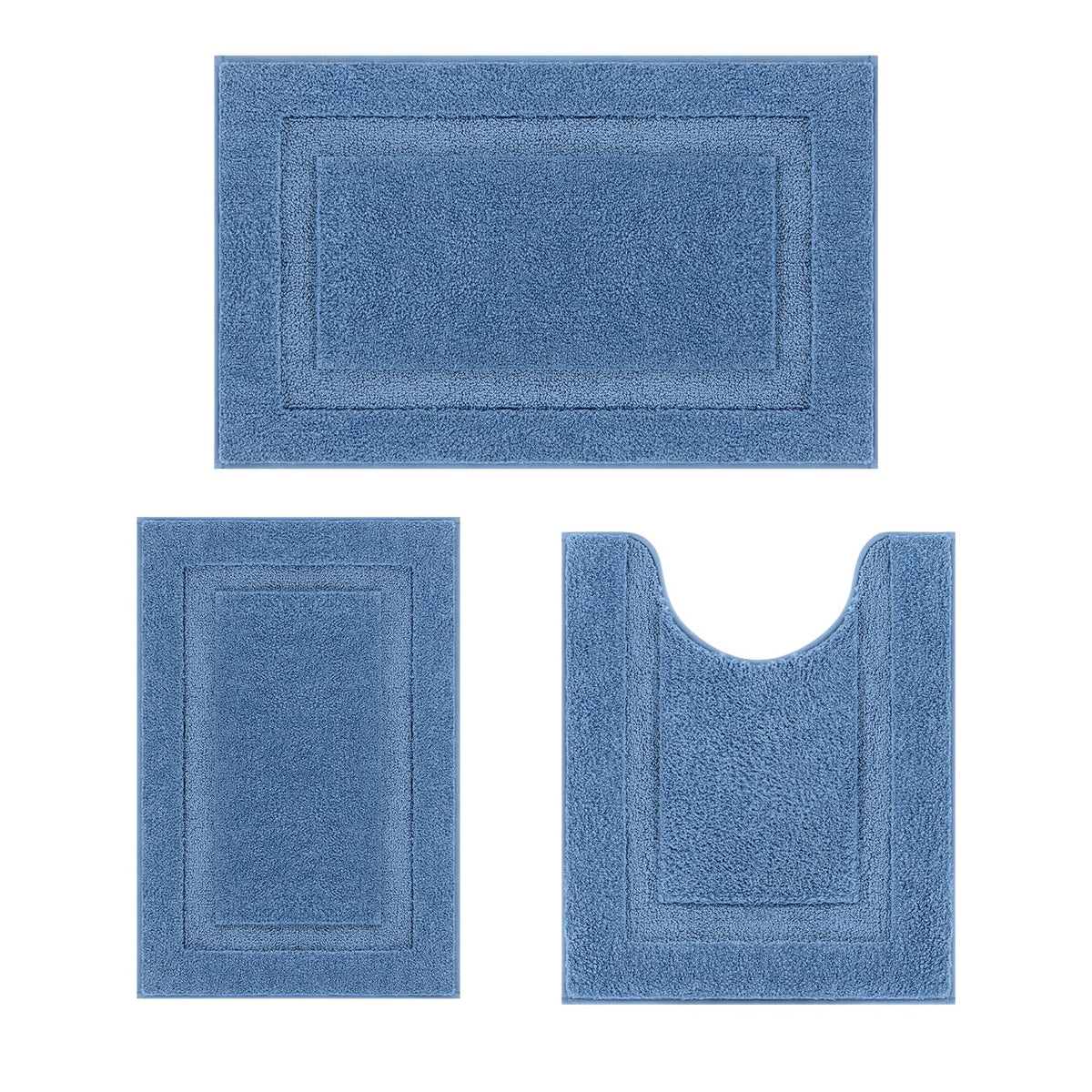 SHACOS Navy Blue Bathroom Rugs Sets 3 Piece Bath Mat U Shaped Toilet Rug
