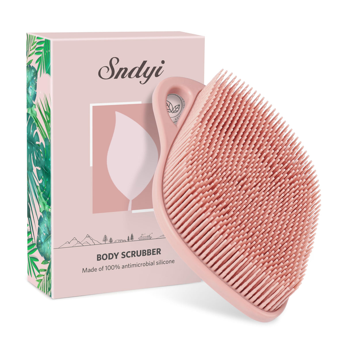 Sndyi Silicone Body Scrubber, Gentle Exfoliating Body Scrubber for Sensitive Skin, Leaf Shaped Shower Scrubber for Body with Lathering Bristles, Silicone Loofah Body Brush for Showering, Red