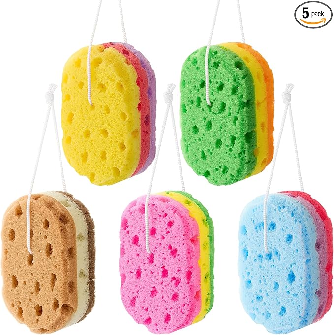 Boao 5 Pieces Soft Bath Sponge Shower Natural Gentle Soothing Body Fiber Exfoliating Shower Sponge Wash Bouquet for Women Men