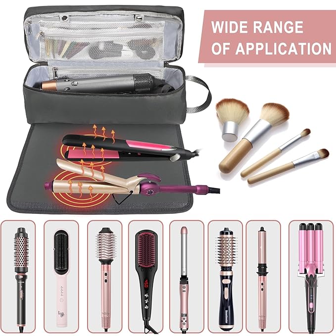 FAMOPLAY Hair Tools Travel Bag with Heat Resistant Mat Hair Styling Accessories Storage Case for Hair Dryer Flat Iron Straightener Curling Iron Haircare Accessories Travel Essentials for Women