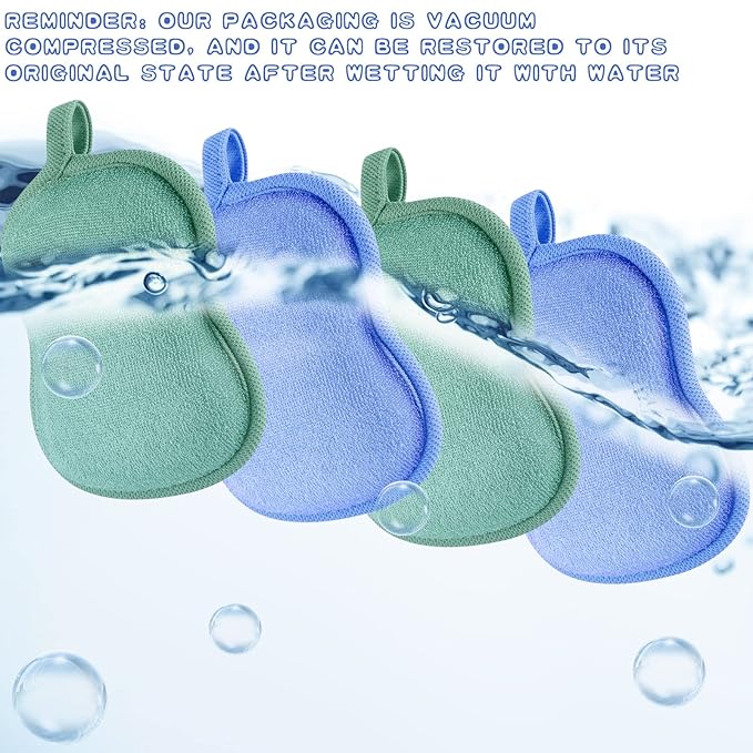 Tatuo 4 Pieces Baby Bath Sponge Toddler Bath Sponge Soft Comfy Cotton Absorbent Loofah for Kids Babies Boy Girl(Green, Blue)