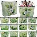 Sweetude 12 Pcs Green Flower Makeup Bags Bulk Green Plants Portable Travel Cosmetic Bags with Zipper Floral Waterproof Roomy Travel Toiletry Organizer Storage Beauty Pouch for Women Gifts