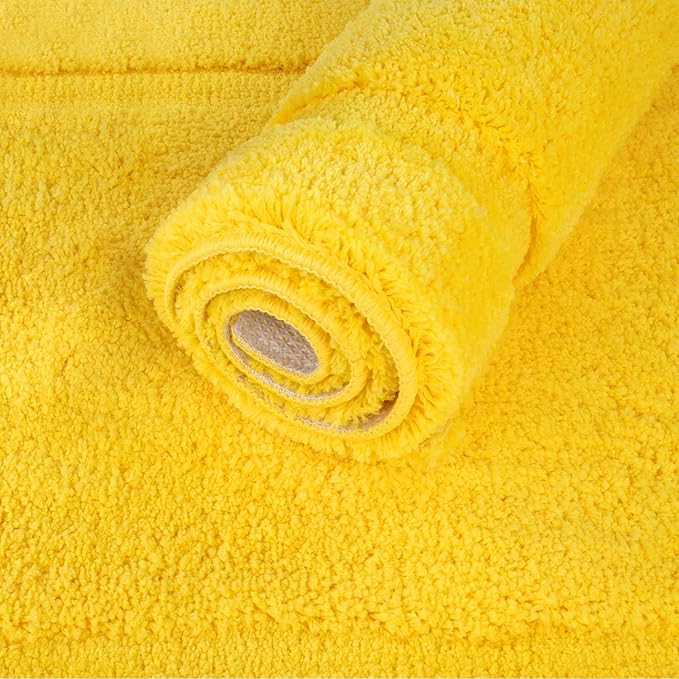 SHACOS Super Soft 2 Pieces Bathroom Runner Rugs Set Non Slip Washable 20x47+ 20x32 inch Fluffy Plush Microfiber Long Bath Runner Rugs Sets Bath Mat Bathroom Carpet, Yellow