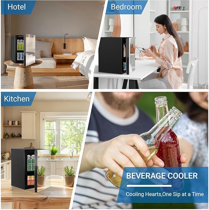 Stopsad 24 Can Freestanding Beverage Refrigerator, 0.9 Cu. Ft Mini Fridge with Mirror Front Door and Countertop Skincare Fridge, Small Refrigerator with Adjustable Shelves for Soda, Beer or Wine