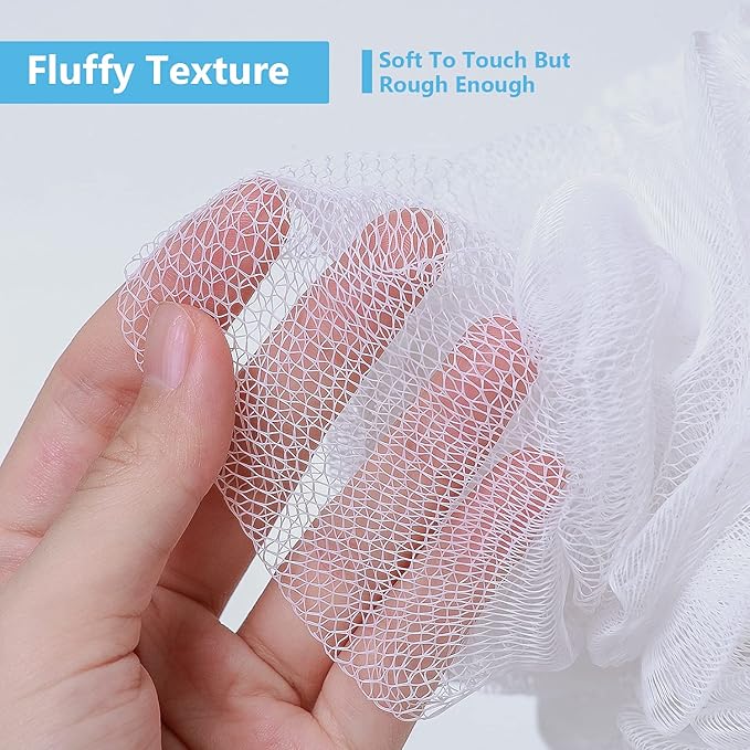 VANZAVANZU Bath Loofah Large 80g Shower Sponge Body Scrubber Mesh Pouf for Men and Women, Set of 4 (Black + White)