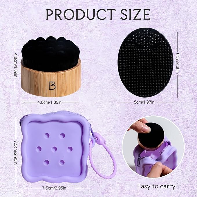 BS-MALL Silicone Facial Cleansing Brush Kit – Bamboo Face Scrub Brush with Silicone Storage Bag for Deep Cleaning, Exfoliation & Pore Cleansing – Travel-Friendly Sensitive Skin Care Tool