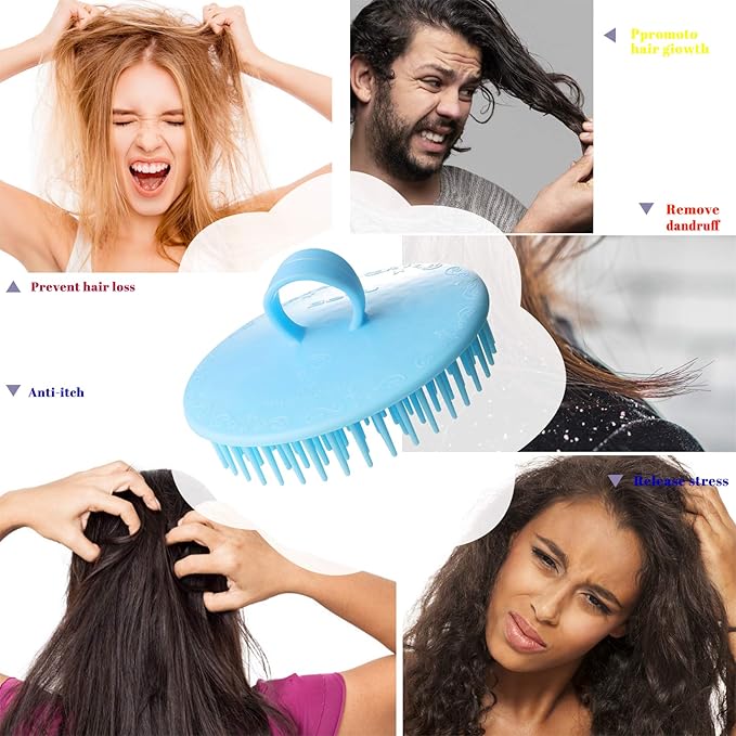 YEALIFE 2Pack Hair Scalp Exfoliator Brush Dandruff Cleaning Brush, Flexible Scalp Massager, Shower Shampoo Brush for Home, Office, Travel and Pets-Pink/Blue