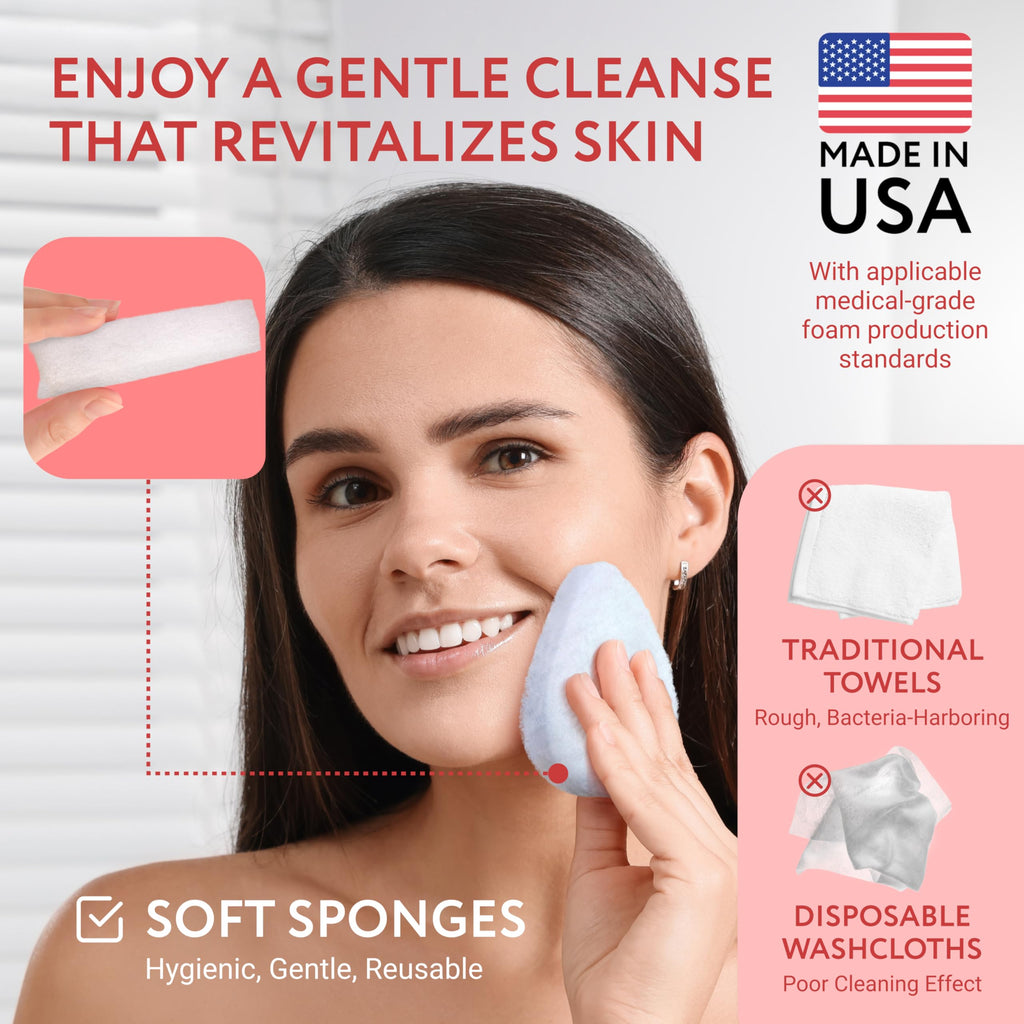 IMPRESA Facial Sponge - Daily Deep Cleansing Face Scrubber - Gentle Exfoliating Pads for Dead Skin Removal - Reusable Face Scrub Pads for Normal to Oily Skin (White, Regular)