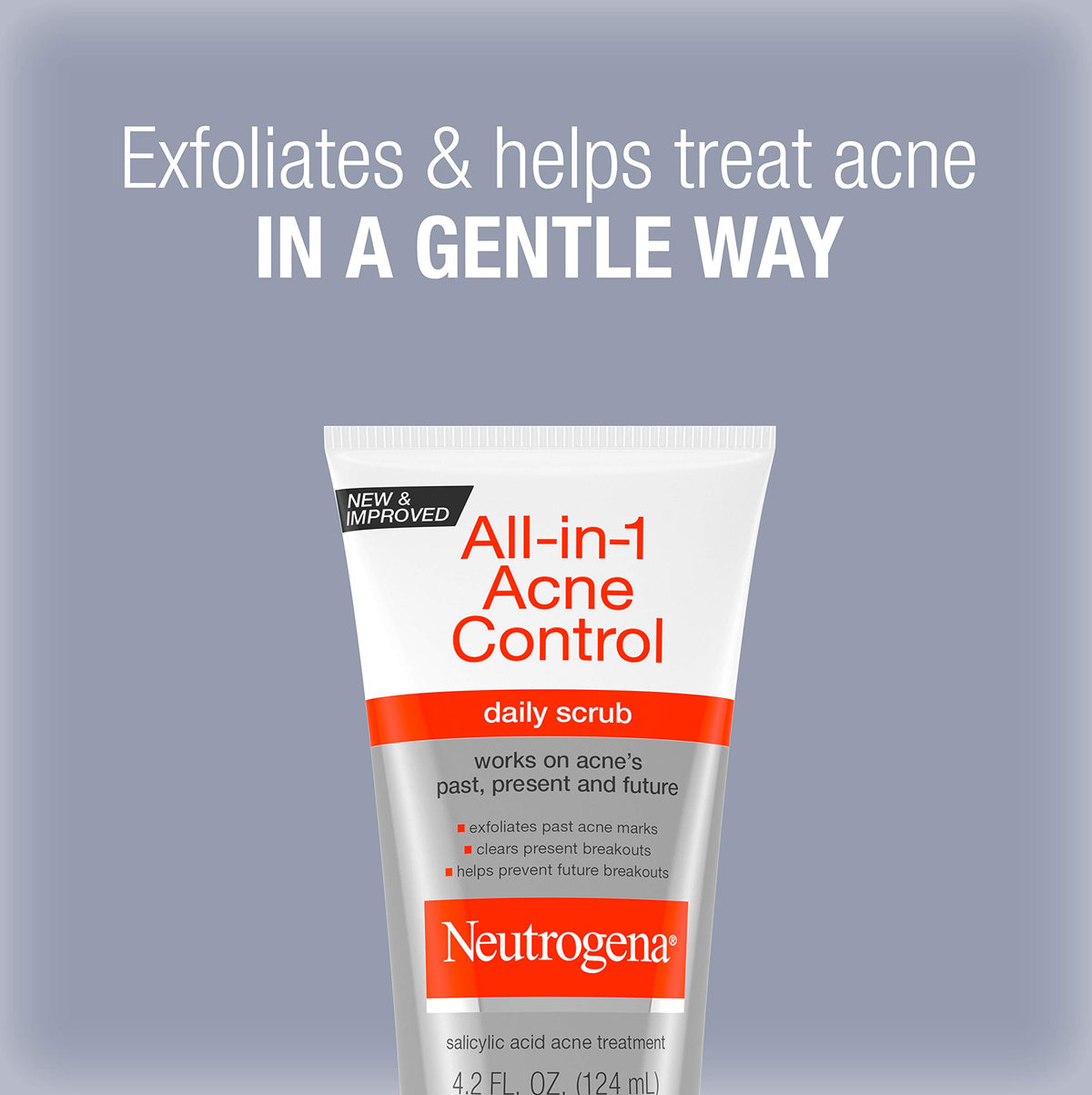 Neutrogena All-In-1 Acne Control Daily Face Scrub to Exfoliate and Treat Acne, Salicylic Acid Acne Treatment, 4.2 fl. oz