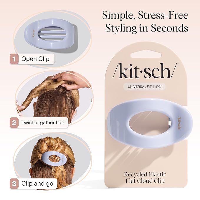 Kitsch Medium Flat Claw Clips for Women - Stylish Flat Hair Clips, Strong Hold for Thick & Fine Hair | Non-Slip for Secure, Comfortable All-Day Wear - Hydrangea Breeze