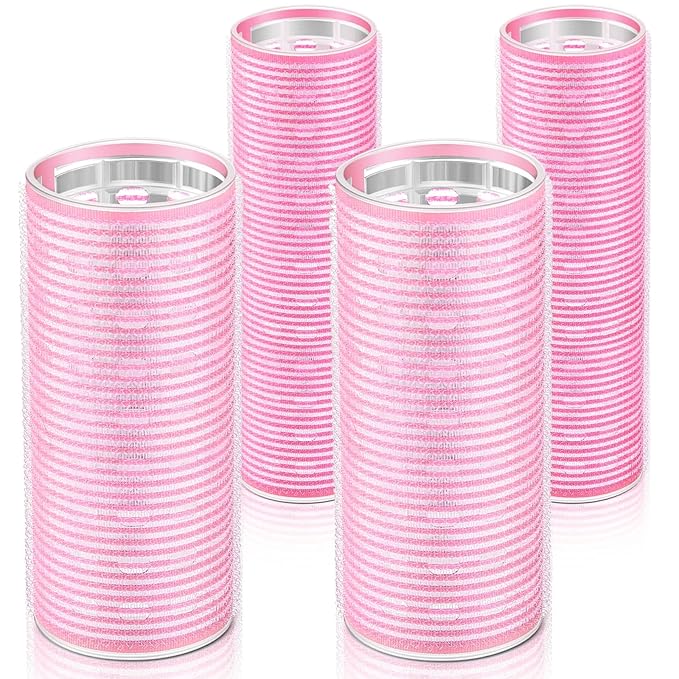 WILLBOND 4 Pcs Long Hair Rollers for Bangs Aluminum Core Curlers Thermal Self Grip Roller for Long and Medium Hair Women Hairstyle(4.7 x 2 Inch, 4.1 x 1.2 Inch,Light Pink)