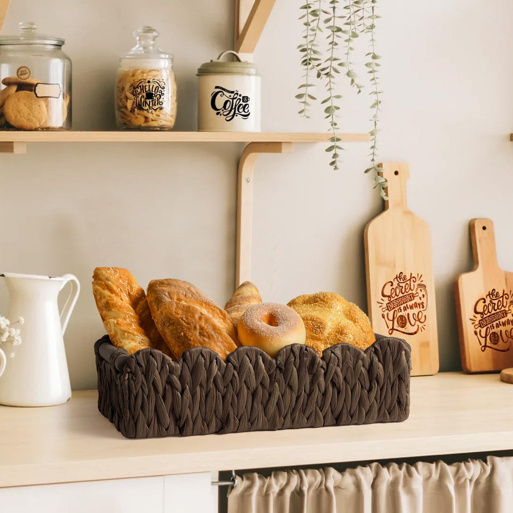 Toilet Paper Storage Basket Bathroom Counter Organizer Wicker Baskets for Organizing Cute Basket for Bedroom Nursery Room Kitchen Bathroom Decor -Dark Brown