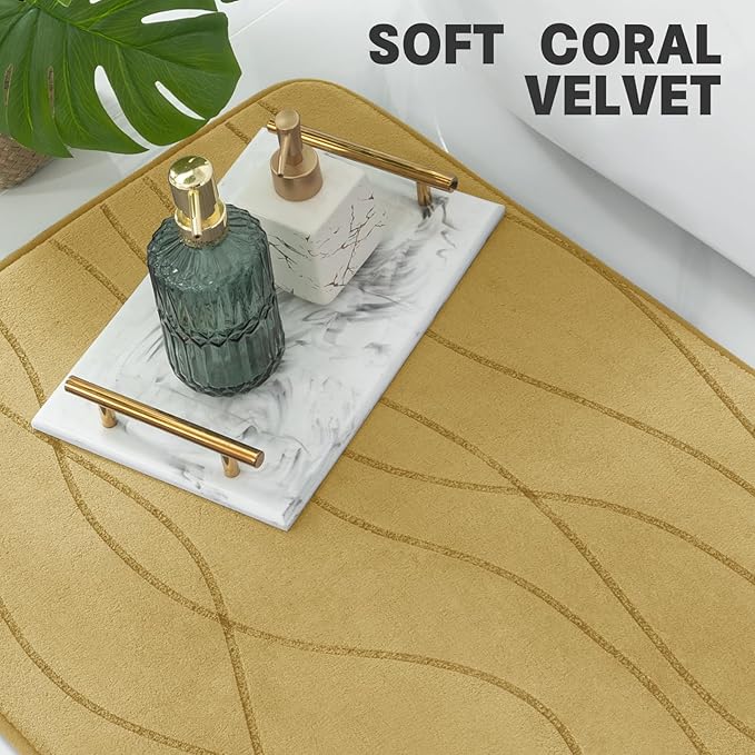 YIHOUSE Bathroom Rugs Set 3 Piece, Memory Foam Bath Mat Beige