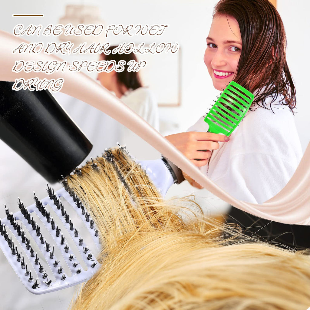 Cunhill 6 Pack Detangling Brush Bulk Boar Bristle Hair Brushes Curved and Vented Hairbrush Detangler for Women Men Detangling Comb Long Wet Dry Thick Curly Blowing Hair Accessories, 6 Colors