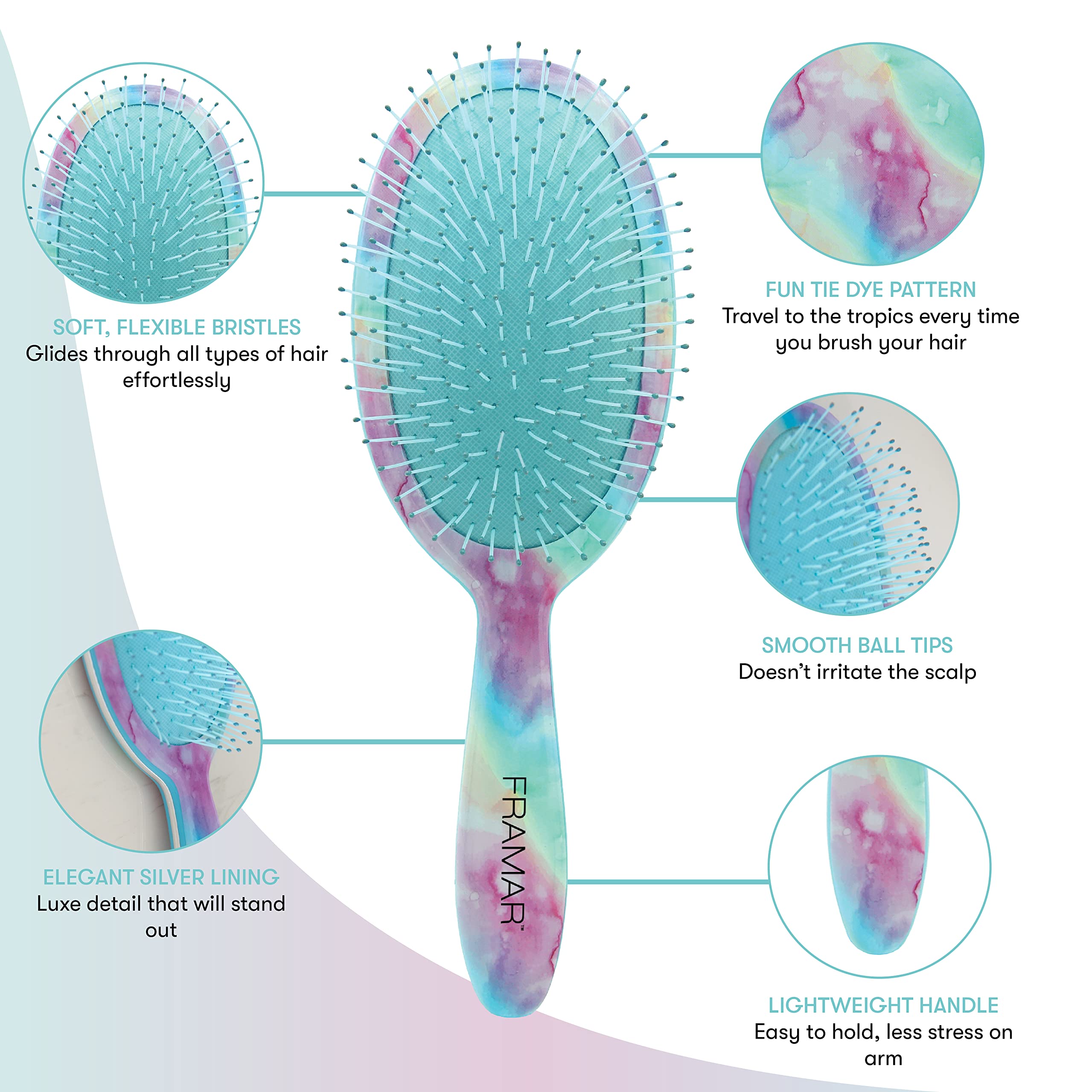 FRAMAR Purple Hair Brush Detangler, Detangling Hairbrush For Women, Wet Hair Brush For Girls, Hair Detangler Brush, Wet Hairbrush, Hairbrushes, Reduces Frizz – Tie Dye