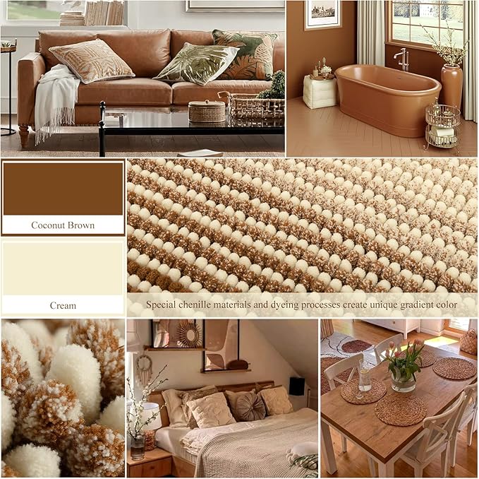 BSICPRO Bath Mat Rug for Bathroom Non Slip Water Absorbent Chenille Soft Shaggy Luxury Bathroom Floor Mats Machine Washable (Coconut Brown)
