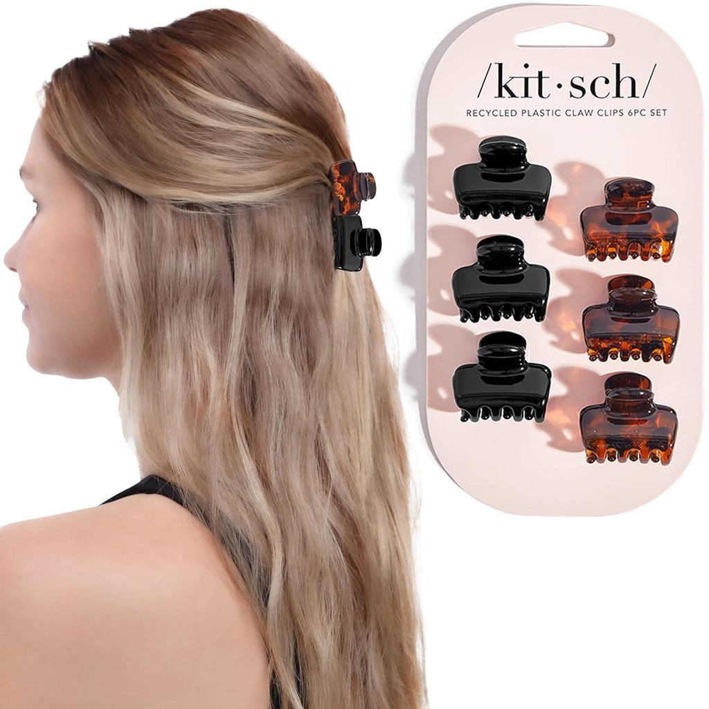 Kitsch Small Hair Clips for Women - Stays In Place Without Pulling or Snagging | Durable Plastic, Sturdy Small Claw Clips - Black & Tortoise, 6 Pcs