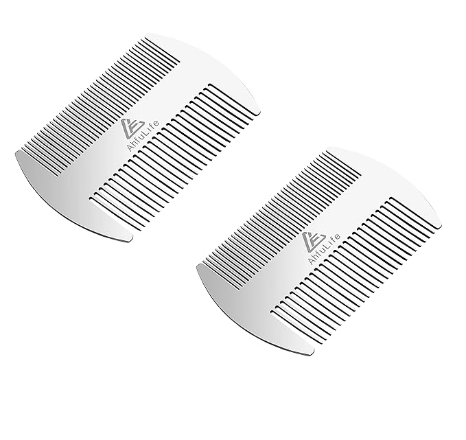 AhfuLife Stainless Steel Metal Hair&Beard Comb - Anti-Static Dual Action Beard Comb - Credit Card Size Combs Perfect for Wallet and Pocket - Presented in Gift Box (Black)