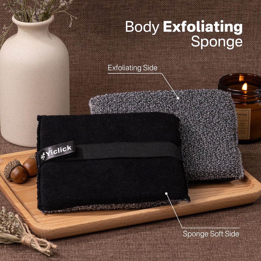 Yiclick Exfoliating Body Scrubber (2 Pack), Body Scrubber Exfoliator, Exfoliating Sponge for Shower Bath, Shower Loofah Luffa Lufa with Handle for Men Women, Dead Skin Exfoliator for Body Scrub