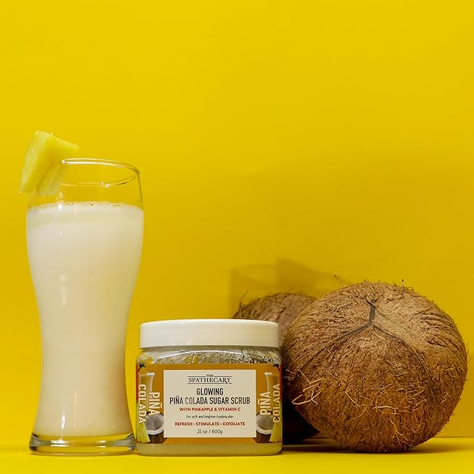 The Spathecary Pina Colada Sugar Scrub - Exfoliating & Hydrating Body Scrub With Pineapple and Vitamin C for Softer, Glowing & Brighter Smooth Looking Skin, Body Care Exfoliator & Cleanser, 21 oz