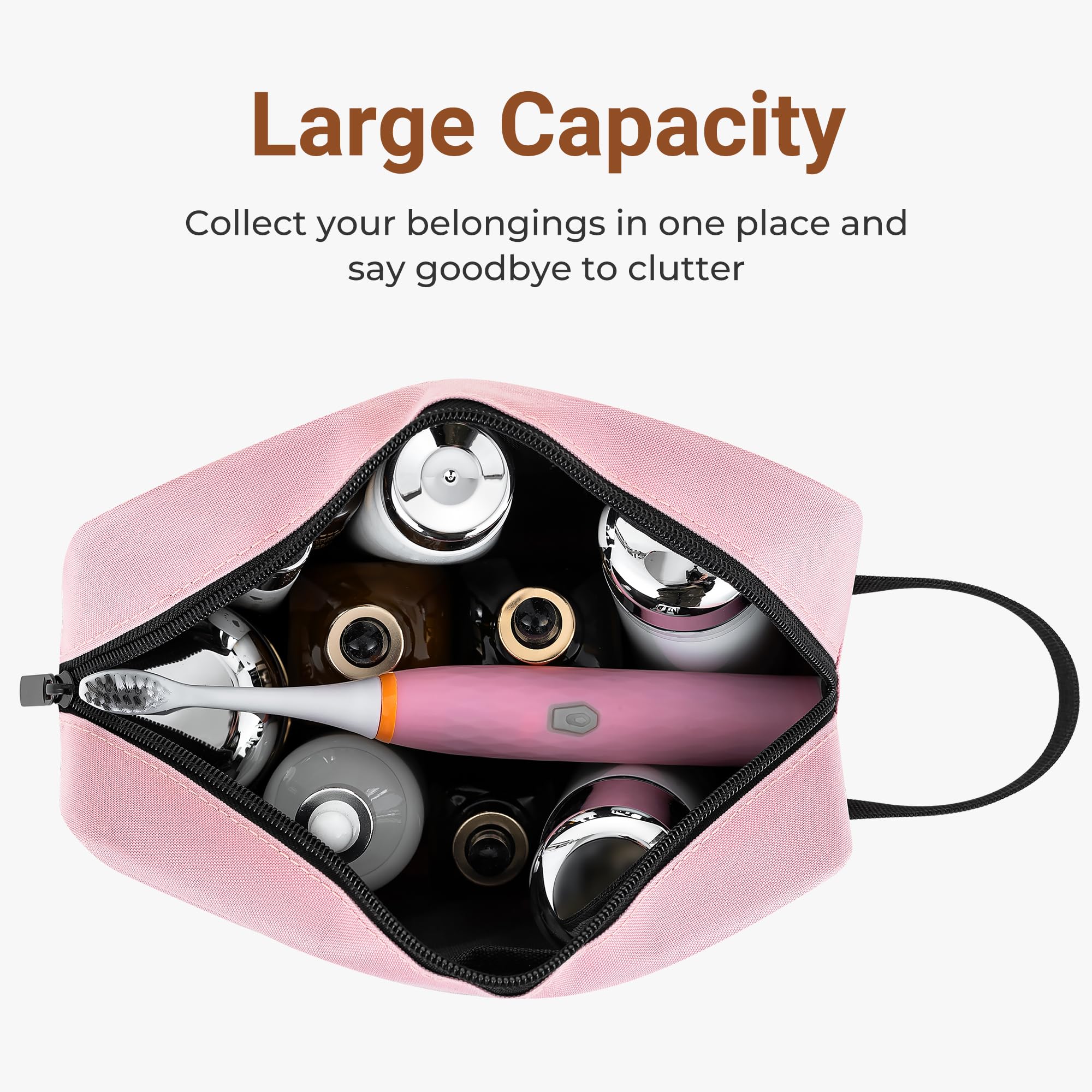 Elviros Travel Toiletry Bag for Women and Men, Lightweight Makeup Bag Hanging Dopp Kit with Compartment Cosmetic Organizer Small Tool Bag Travel Essentials,Gifts for Women(Pink)