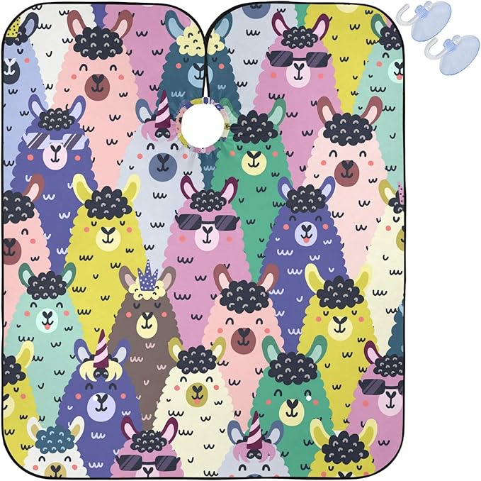 Visesunny Barber Cape - Funny Llama Pattern Polyester Hair Cutting Salon Apron Anti-Static Water-Resistant Shaving Bib