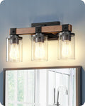 EDISHINE Farmhouse Vanity Lights for Bathroom, 3-Light Bathroom Vanity Light Fixtures Over Mirror, Painted Wood Vintage Bath Wall Sconces Lamp with Bubble Glass Shade for Bedroom, Powder Room