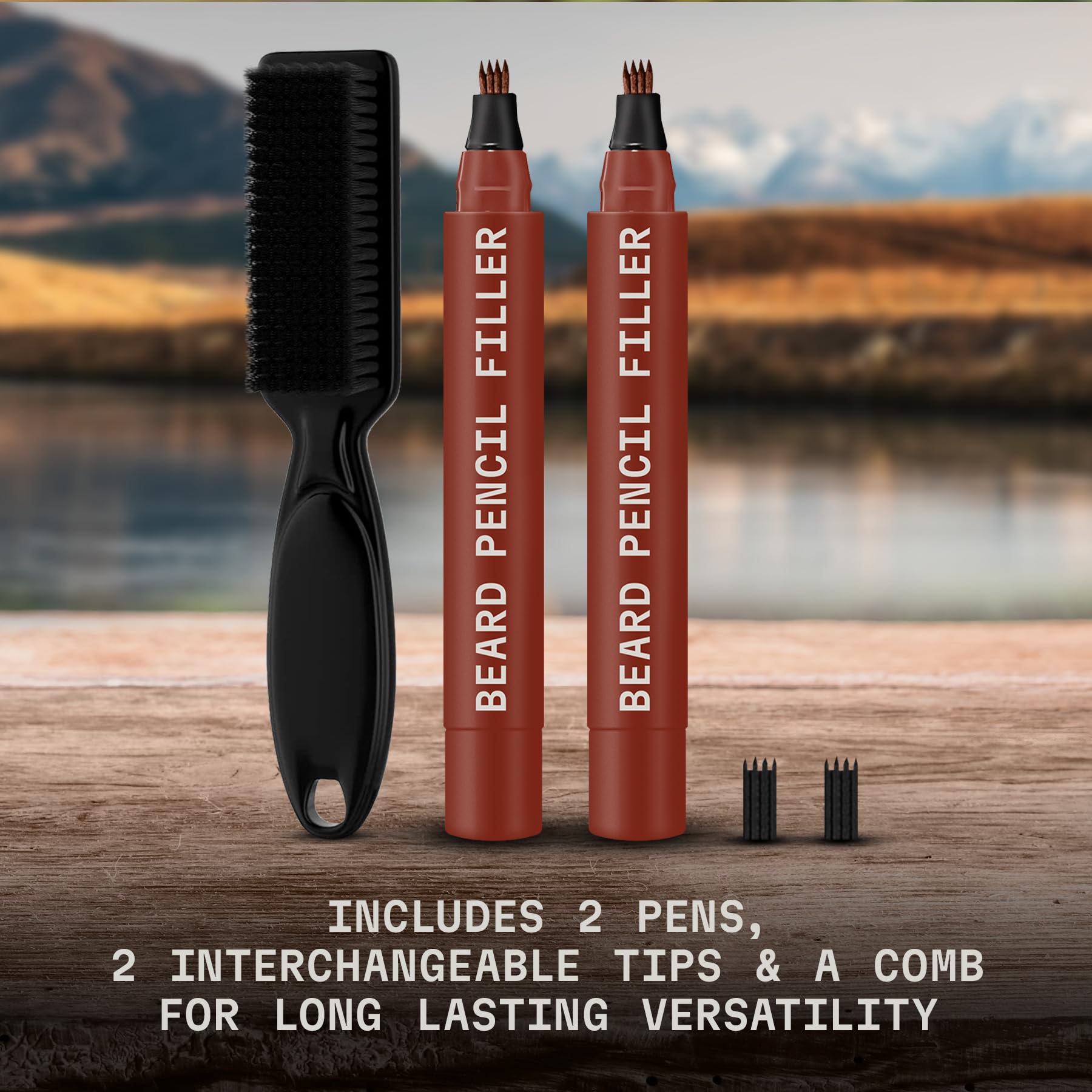 Striking Viking Beard Pencil & Bristle Brush for Men - Red Brown, 2 Pack
