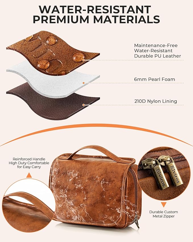 Elviros Hanging Travel Toiletry Bag Gift for Men，Mens Toiletries Bag Gifts Set Shaving Dopp Kit Water-resistant Bathroom Toiletries Organizer PU Leather Cosmetic Bags 2 Pack