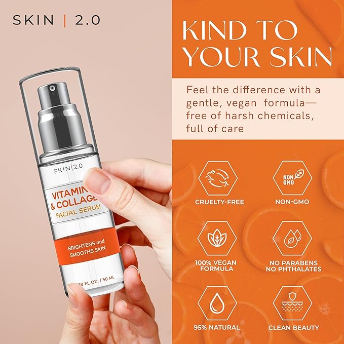 Skin 2.0 Vitamin C & Collagen Serum & Day Cream Set - Anti-Aging, Dark Spot Remover & Brightening - Dermatologist Tested Korean Skincare - Clean Beauty, Cruelty-Free, All Skin Types - 1.69 Fl. oz