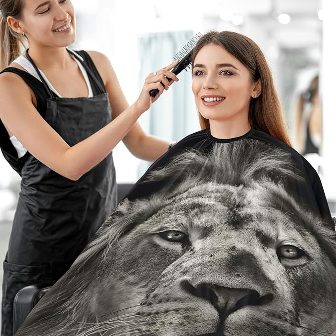 visesunny Barber Cape Dark Lion Animal 3D Print Polyester Hair Cutting Salon Cape Apron Anti-Static Haircut Shaving Cloth Beard Shaving Bib Hairdressing Cape