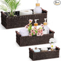 Boao 3 Pcs Boho Storage Wicker Baskets Handmade Woven Decorative Paper Rope Baskets for Organizing with Handle Countertop Toilet Paper Storage Container for Toilet Tank Top(Dark Brown,Rectangle)