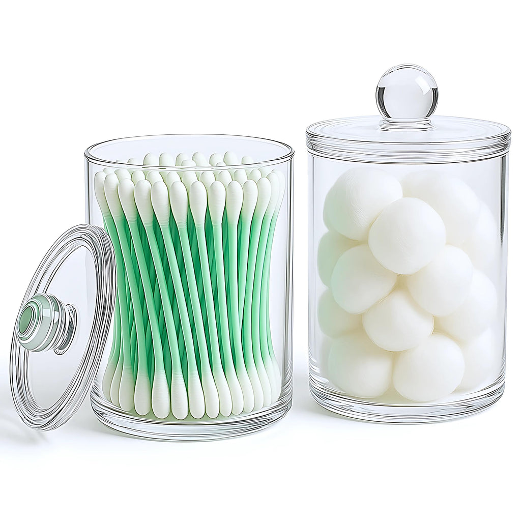 Havenity Acrylic Qtip Holder Bathroom Set, Bathroom Containers with Lids, Clear Plastic Apothecary Jars, Q Tip Holder Bathroom Set, Cotton Swab Holder, Cotton Ball Holder (Pack of 2)