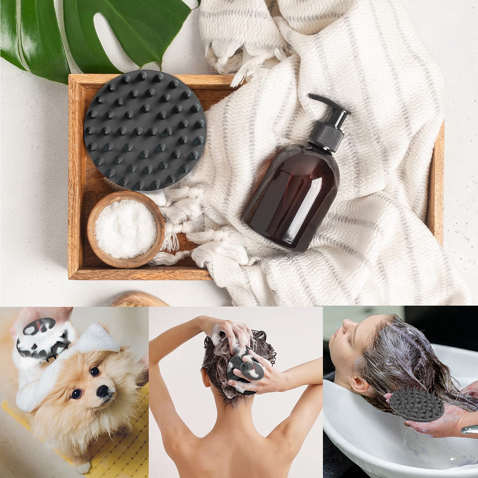 One-piece Silicone Scalp Massager Shampoo Brush Hair Wash Scrubber, Black