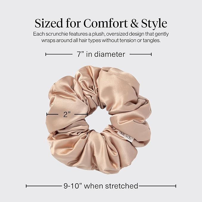 Kitsch Pillow Satin Scrunchies for Women - Hair Ties No Damage, No Crease Hair Accessories | Perfect for Day or Night - Blush, 4pcs
