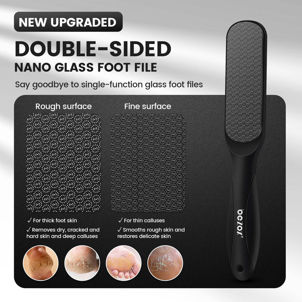 BEZOX Double-Sided Glass Foot File Callus Remover(1 PCS), Foot Scrubber for Dead Skin, Smooth Feet Pedicure Tools for Feet, Pumice Stone for Feet, Heel Scraper for Cracked Heels - Black
