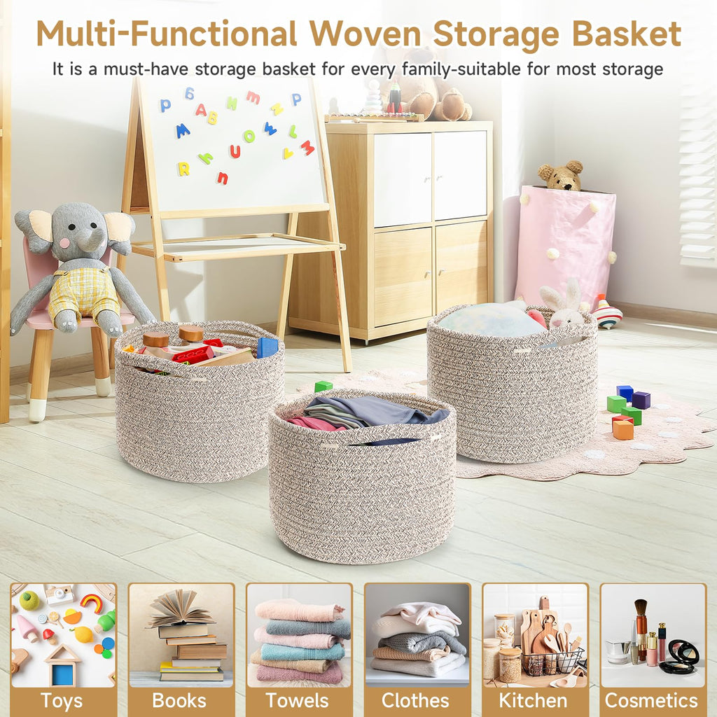 Maxuni 3 Pack Small Rope Storage Baskets, 9.82×9.82×7.1", Brown
