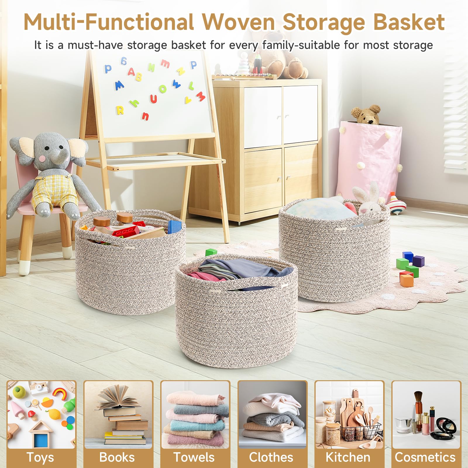 Maxuni 3 Pack Small Rope Storage Baskets, 9.82×9.82×7.1", Brown
