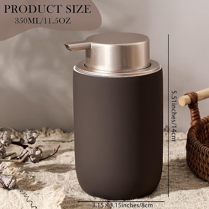 GIRLUFO Foaming Soap Dispenser with Plastic Pump,12oz Foam Dispenser Bathroom,Kitchen Foam Soap Dispenser,Brown Hand Soap Bottle(Rubber Paint& Ceramic)